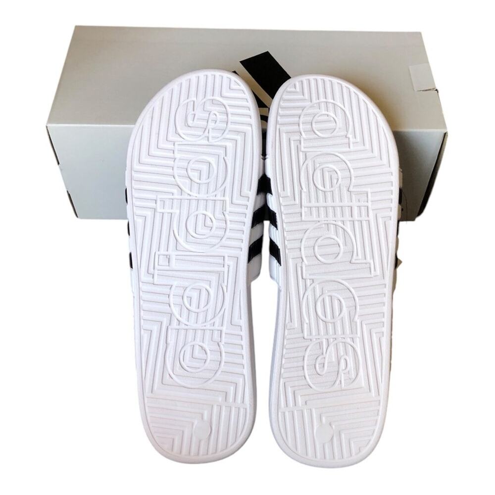Adidas NIB Adissage Massage Post Workout Rejuvenation Slides White Black Size 17 - Picture 8 of 16